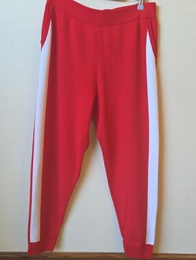 EXPRESS Olivia Culpo Red W/ Whilte Stripe Track Pants Large